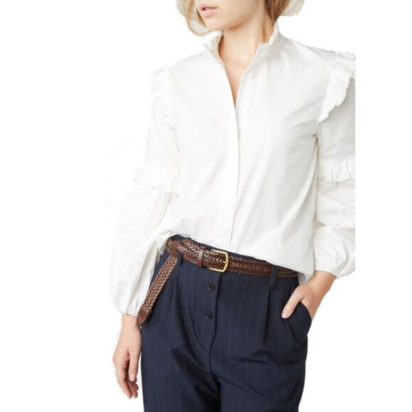 Maje BIANCO Loutan Balloon-Sleeve Poplin shirt with frills - Picture 4 of 9